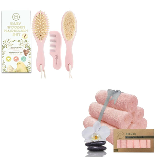 Baby Hair Brush and Comb Set for Newborn and Baby Washcloths Bundle