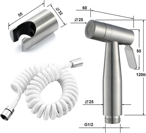 IIUUAYUVI Set 2 HandheldSprayer, Premium Stainless Steel Cloth Diaper Sprayer FunctionSprayer for Toilet