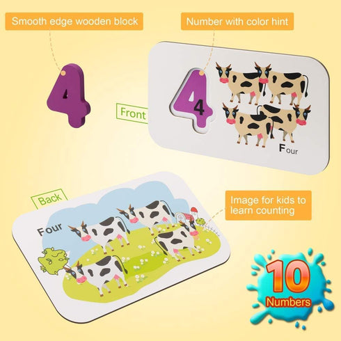 Set 3 4 5 Coogam Numbers and Alphabets Flash Cards - ABC Wooden Letters and Numbers Animal Pattern Board Matching