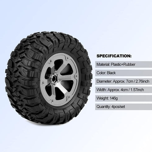 4pcs Crawler Tires, 1:16 RC Model Rubber Tyres for Remote Control Car Wheels, RC Vehicle Scale Accessories 1.0 Tires