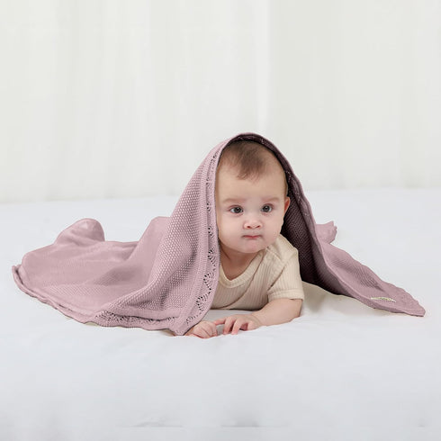 Knitted Baby Blanket for Boys & Girls, 100% Cotton Receiving Swaddle Crib Blanket, 40 x 31 (Dusty Rose)