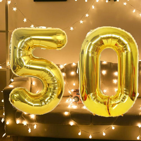 Number 50 and Gold Confetti Balloons, 40 Inch Gold Number 50 Balloon with 5PCS 12 Inch Gold Confetti Balloons