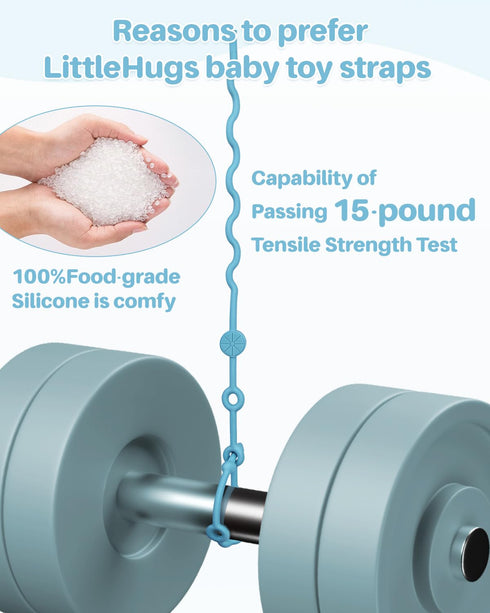 (Boy-3 Pack) LittleHugs Toy Straps for Stroller, Silicone Baby Tether Pacifier Clip, No Throw Travel Leash for High