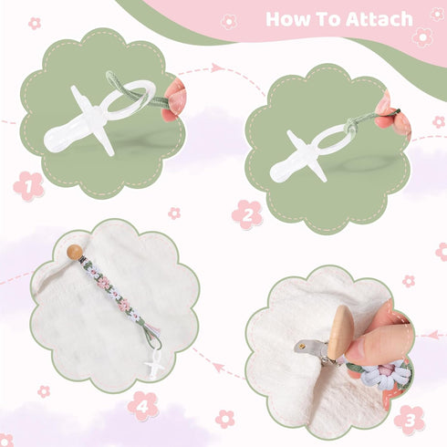 Pacifier Clip for Boys Girls, Floral Daisy Macrame Baby Paci Clip Holder, Handmade Braided Cotton Binky Clips