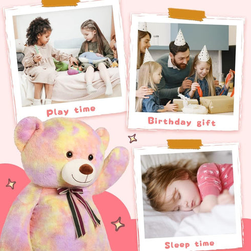 Tezituor 52'' Big Teddy Bear, Giant Stuffed Animal Plush, Rainbow Yellow Soft Gifts for Valentine, Christmas, Birthday