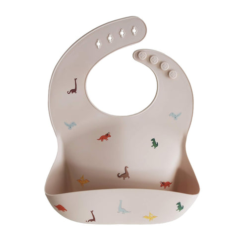 mushie Silicone Baby Bib, Adjustable Fit Waterproof Bibs (Dinosaurs)