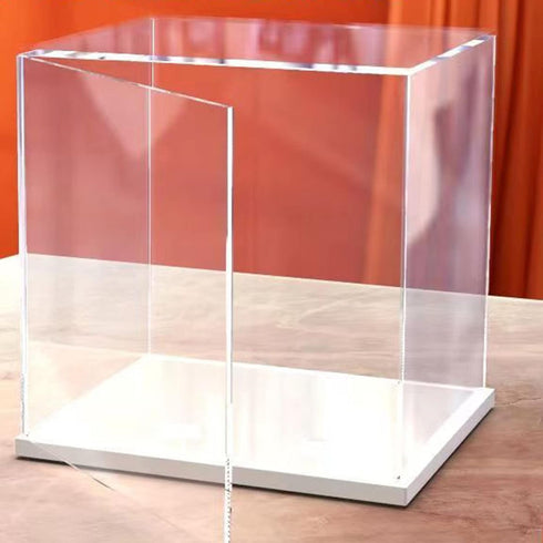 MECC Openable Clear Acrylic Display Case-Assemble Countertop Box with White Base for Display-Clear