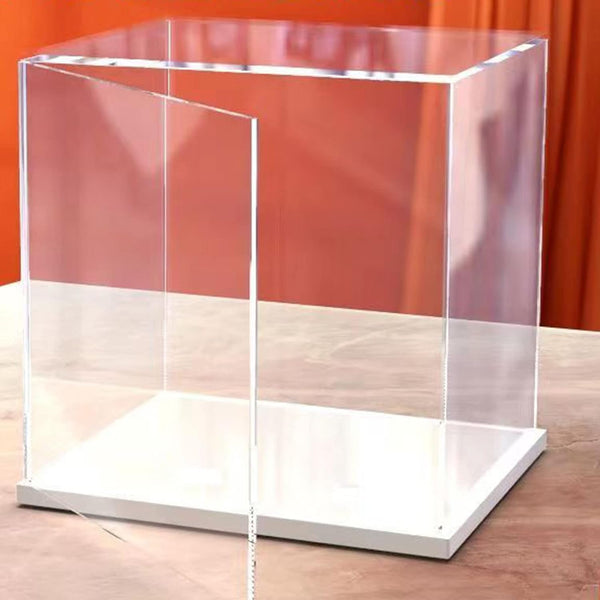 MECC Openable Clear Acrylic Display Case-Assemble Countertop Box with White Base for Display-Clear