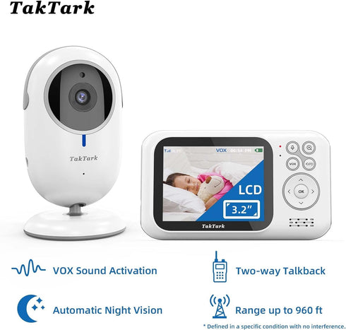 TakTark Baby Monitor with 3.2'' Color LCD Screen, 2 Way Audio, Night Vision, and Room Temperature Display