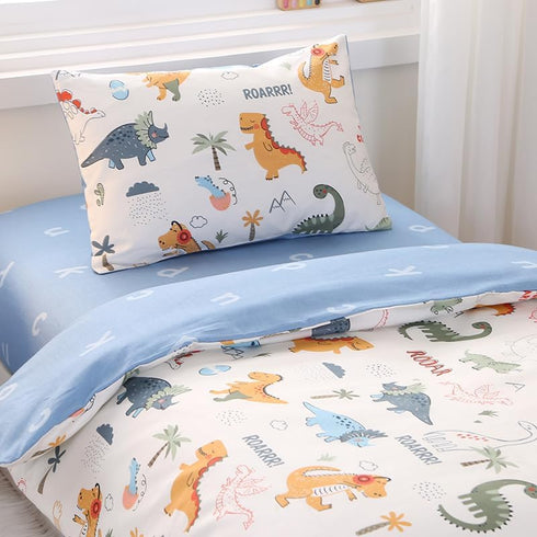 100% Set 3 Set Cotton inosaur Crib Bedding with Cute Animal Printed, Pieces Nursery Bed Decor for Baby Girls and Boys