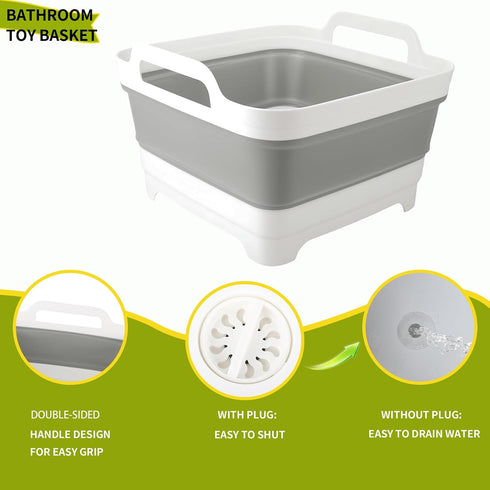 Bath Toy Storage Basket Bin: Collapsible Bathtub Toys Holder Bucket & Portable Bathroom Shower Caddy Organizer