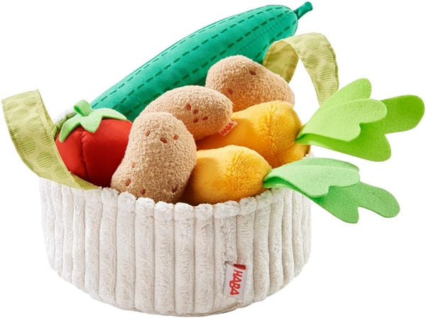 HABA Play Food Set - Soft Veggie Basket with Cucumber, Tomato, Carrots