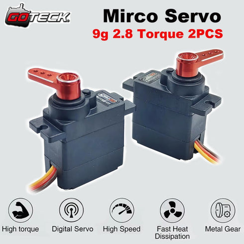 2PCS D9025MG 9g GOTECK Mini Servo, Micro Full Metal Gear Digital Servo,with Metal Horn for RC Car Model Boat Fixed-Wing