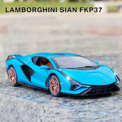 1/24 Diecast Car Toys for Kids - Zinc Alloy Lambo Sian FKP 37 Model Toy Car with Light and Sound (Blue)