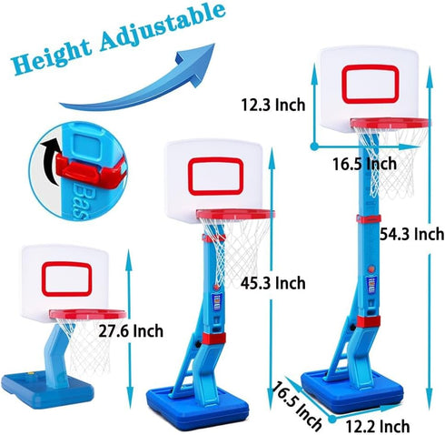 Toddler Basketball Hoop, Height Adjustable Indoor Outdoor Play Goal for Kids Age 3-8, Portable Poolside Basketball