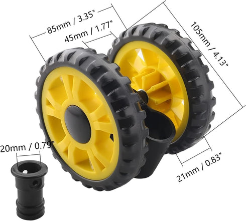 MroMax 1Pc 4.13 Inch Stroller Wheel Set, 105mm x 21mm Swivel Wheel, for 19mm Circular Pipes, Plastic Swivel Wheel Replacement for Stroller and Pet Stroller Black&Yellow
