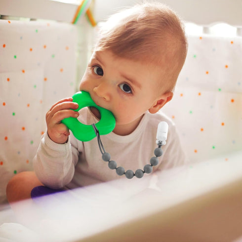 6-Pack Silicone Pacifier Clips for Baby Boys and Girls - One-Piece Beads, Rust-Free Holders, Teething Relief, Baby