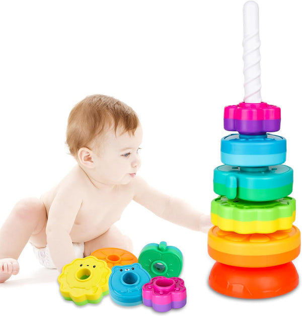 Baby Spinning Stack Toys, Colorful Rainbow Design ABS Plastic, Educational Interactive Learning Toys for Boys and Girls