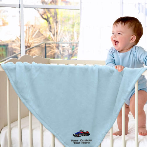 Fastasticdeals Royal Blue Snowmobile Baby Blanket for Nursery - Polyester, Perfect for Boys & Girls