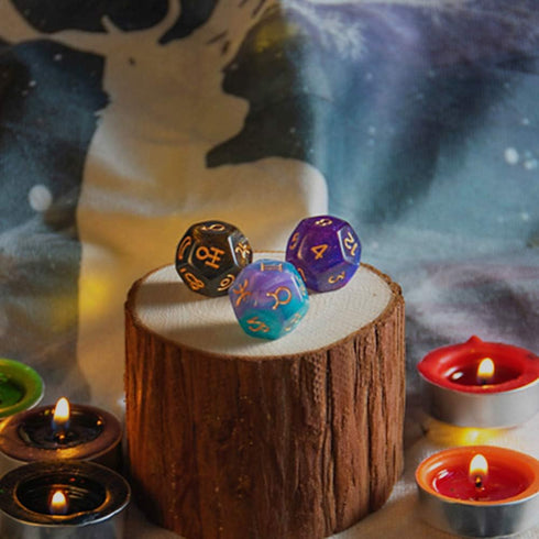 3 Pieces Astrology Dice Acrylic Pearl, Astrological Dice for Constellation Divination, 3 Colors D12 Glitter Astro Dice