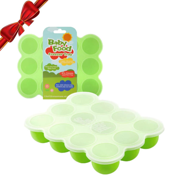 Samuelworld Baby Food Storage Container, 12 Portions x 2.5oz - BPA Free Silicone Freezer Tray with Clip-On Lid for Milk
