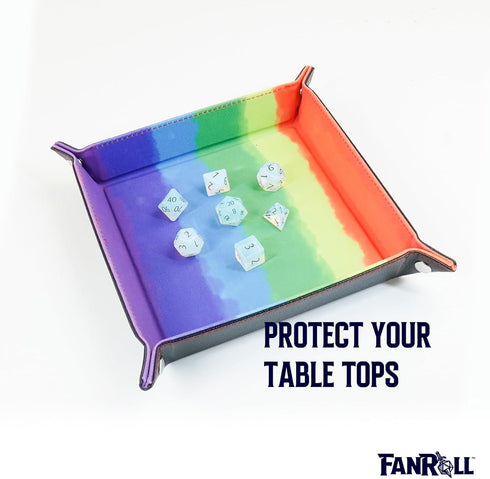 FanRoll Fold Up Velvet Dice Tray - Watercolor Rainbow with PU Leather Backing for Dungeons and Dragons