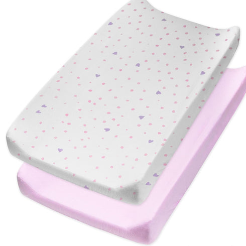 HonestBaby Organic Cotton Changing Pad Covers (Set of Two), Love Dot, One