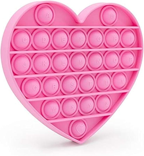 Pink Heart Pop Bubble Fidget Sensory Toy for Kids, Xmas Gift with Alphabets, Birthday Party Prize
