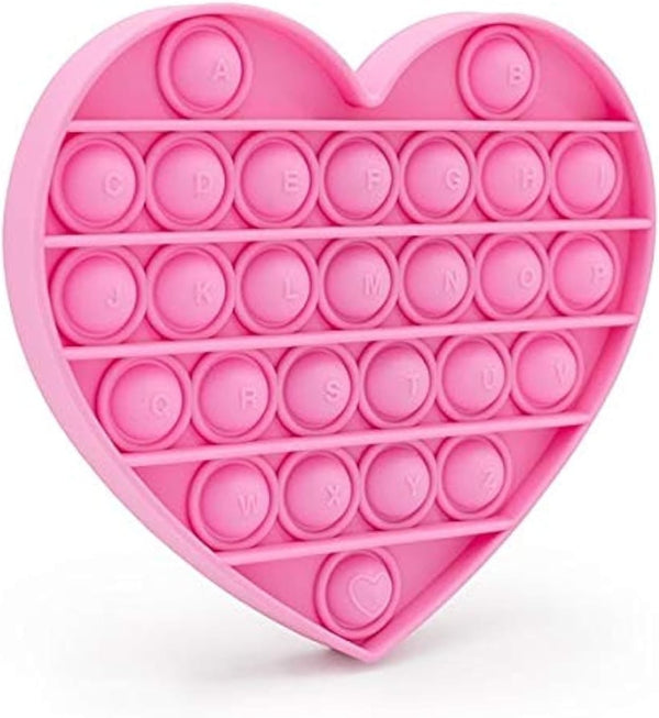Pink Heart Pop Bubble Fidget Sensory Toy for Kids, Xmas Gift with Alphabets, Birthday Party Prize