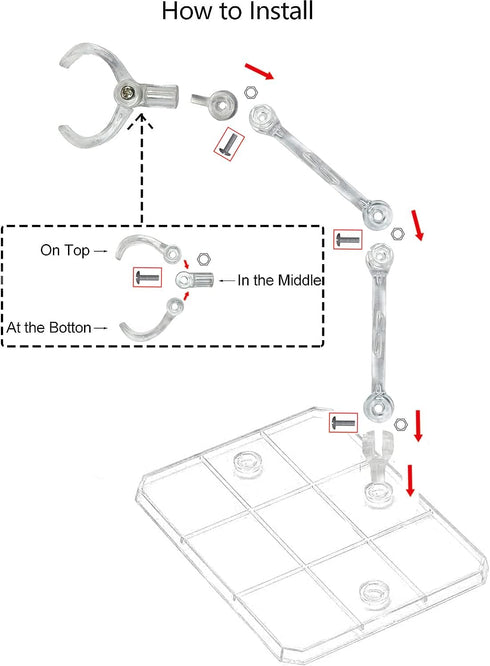 Yocoolfun 3 Pack 3.75" 6" 3 Action Figure Stand for and Figures - Each Doll Model Support Stand includes Clamps
