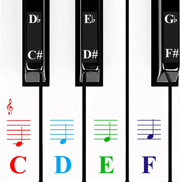 QMG Colorful Piano Stickers for Keys, Removable for 49/61/76/88 Key Keyboard, No Residue, Kids Learning