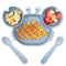 ROCCED Suction Plates for Baby, Silicone Divided Plates with Spoon Fork Set for Toddler Dishes (Crab Dusty Blue)