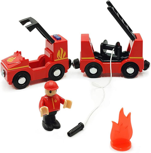 DSHMIXIA Set Wooden Train Cars Track Accessories Rescue Fire Truck Small Vehicles Magnetic Train Cars Fit for Wooden