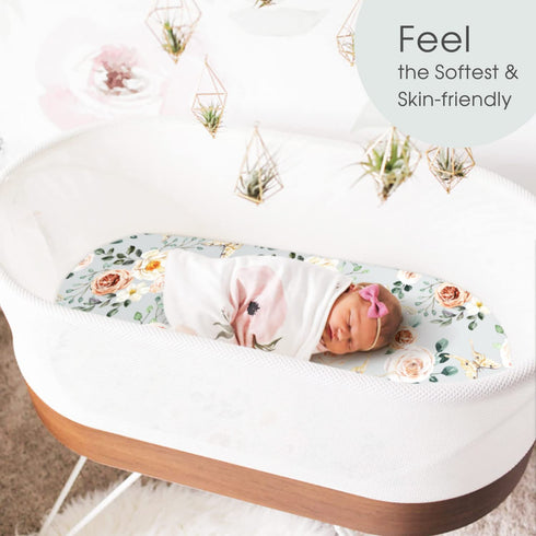 GRSSDER 2 Pack Stretchy Ultra Soft Fitted Bassinet Sheet Set for Girls, Universal Fit for Baby Cradle, Watercolor
