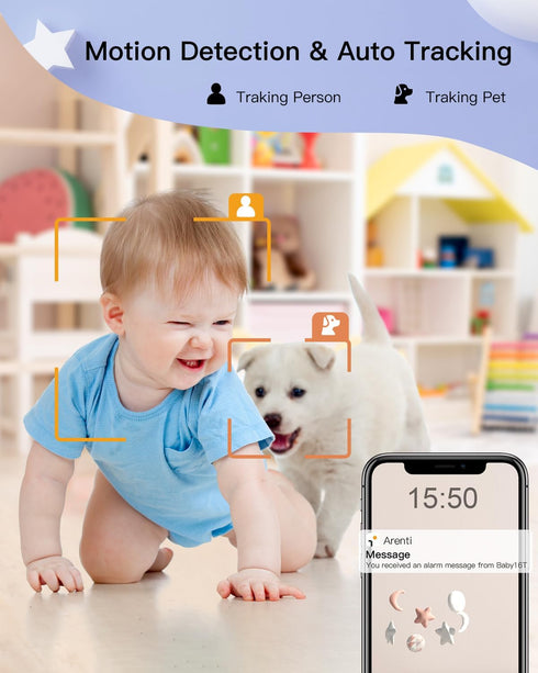 ARENTI 2K/3MP 6, (D3) Baby Camera Monitor, WiFi Smartphone App, Super Night Vision, Crying Detection, Auto Tracking