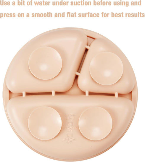 PandaEar 2 Pack Silicone Divided Suction Plates with 2 Spoons and 2 Forks for Babies & Toddlers, Pink & Linen