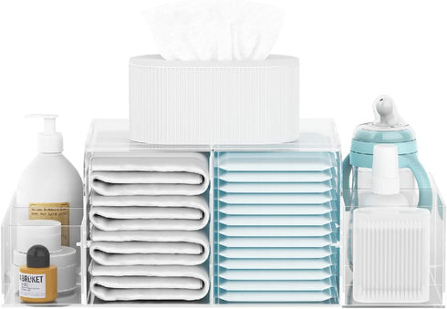 Jumyee Acrylic Diaper Caddy, Clear Detachable Diaper Storage Organizer for Baby Changing Table, Stacker Holder