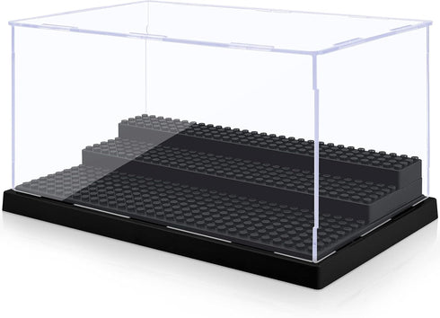 Minifigure Display Case for Action Figures Blocks, Clear Dustproof Acrylic Storage Box with Steps