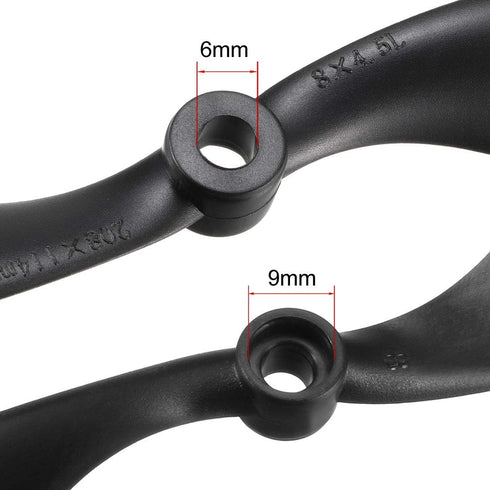8045 8x4.5 Inch 2-Vane 4 uxcell RC Propellers CW CCW Fixed-Wing for Airplane Toy, Nylon Black Pairs with Adapter Rings