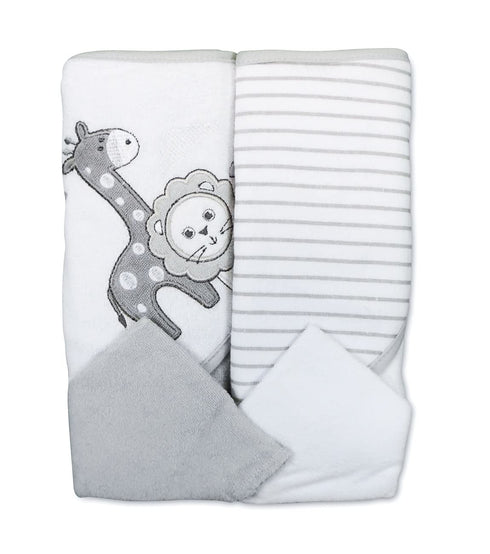 Set 2 2 Spasilk Bath Hooded Towels & Washcloths for Babies, Hooded Terry Bath Towels & Washcloths, Grey Lion
