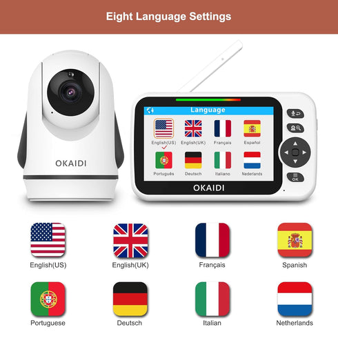 Video Baby Monitor with Camera and Audio, 5" Display, No WiFi, 30H Battery, 1000ft Range, Remote Pan-Tilt-Zoom, Night