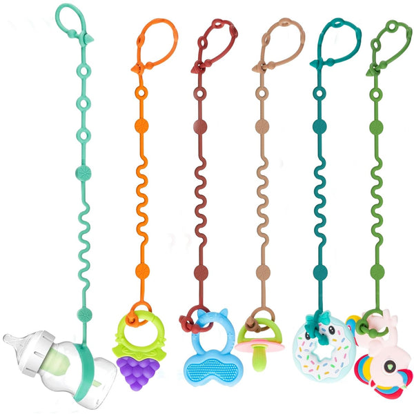 Toy Straps for Baby, 6pcs Adjustable Toy Holder for Stroller Accessories, Silicone Pacifier Clip, No Throw Travel Leash