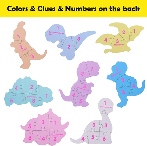 BEESTECH Beginner Dinosaur Puzzles, 8 Pack Educational Jigsaw Puzzles for 2-4 Year Old Toddlers with Dinosaur World Map