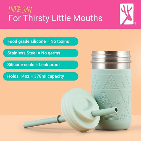 14oz 2 Pack Elk and Friends Stainless Steel Kids + Toddler Drinking Cups | The Original Mason Jar with Sleeves + Lids |