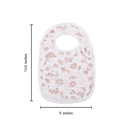 Snap Muslin Bibs for Girls, 3-Pack Baby Bibs for Infants, 100% Cotton Muslin, Adjustable Snaps, Soft & Absorbent