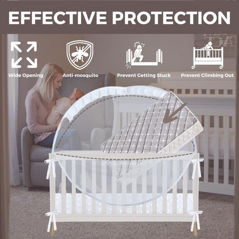 Wonder Space Elegant Baby Crib Net Tent - Minimalist Lace Design - Durable & Breathable Mesh to Keep Baby in & Stop