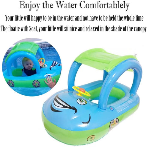 Baby Pool Float with Canopy, Summer Steering Wheel Sunshade Swim Ring for Kids and Toddlers