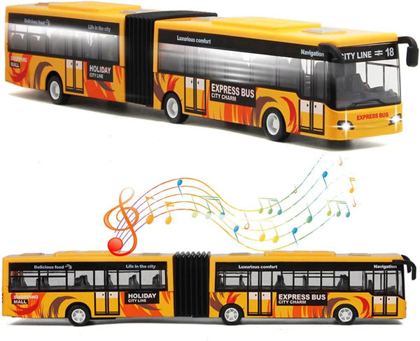 City Bus Toy for Kids, Die Cast Alloy Pull Back Vehicles, Electric Bus with Sounds and Lights Educational Gift