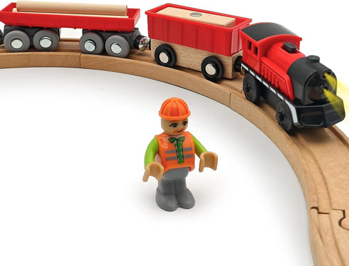DSHMIXIA Battery Operated Cargo Train for Wooden Train Track Set Toys for Toddlers