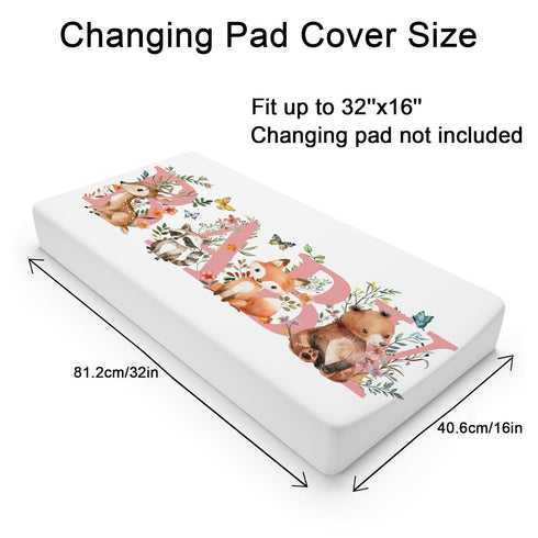 Baby Animals Boho Floral Changing Pad Cover Woodland Animals Butterflies Leaves Baby Changing Table Pad Cover for Boy Girl Bear Deer Fox Soft Breathable Stretch Fitted Changing Pad Sheets 32''x16''